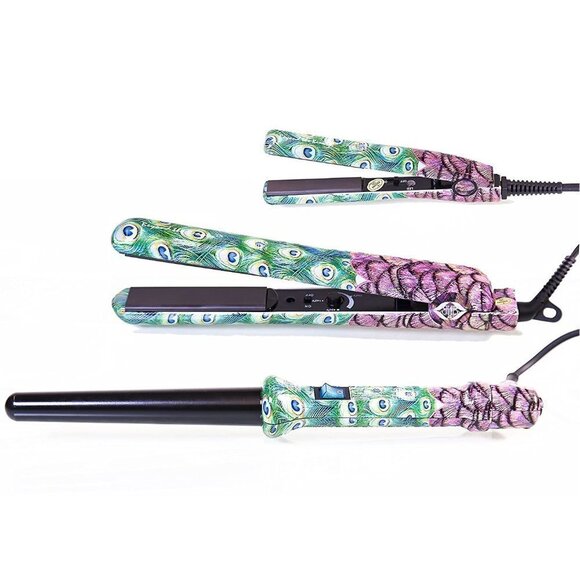 Beyond The Beauty Limited Edition Peacock Ceramic Curling and Flat Iron 3PC Set - Picture 7 of 9